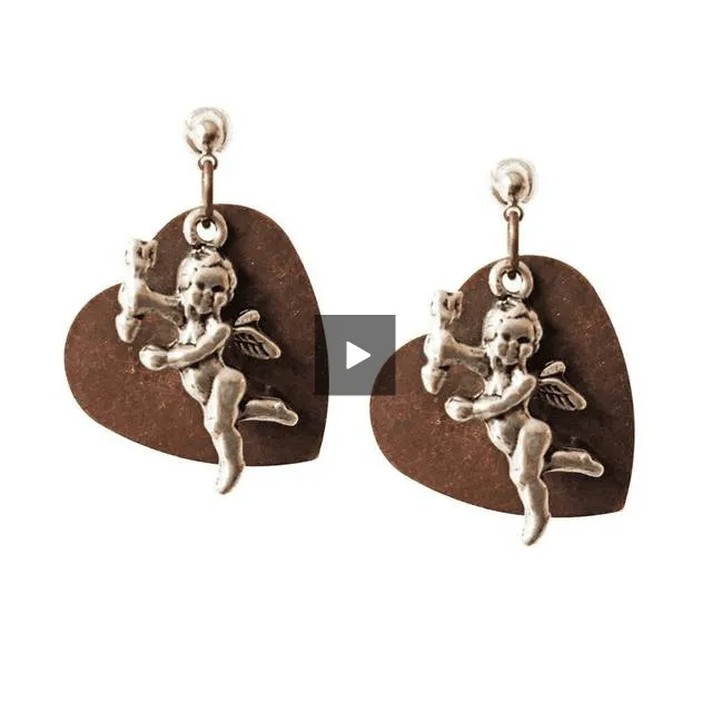 Heart stud earrings in brass and silver. Perfect for valentines day, valentines day gift, gift for her. sold by Maiden-Art product image thumbnail 4