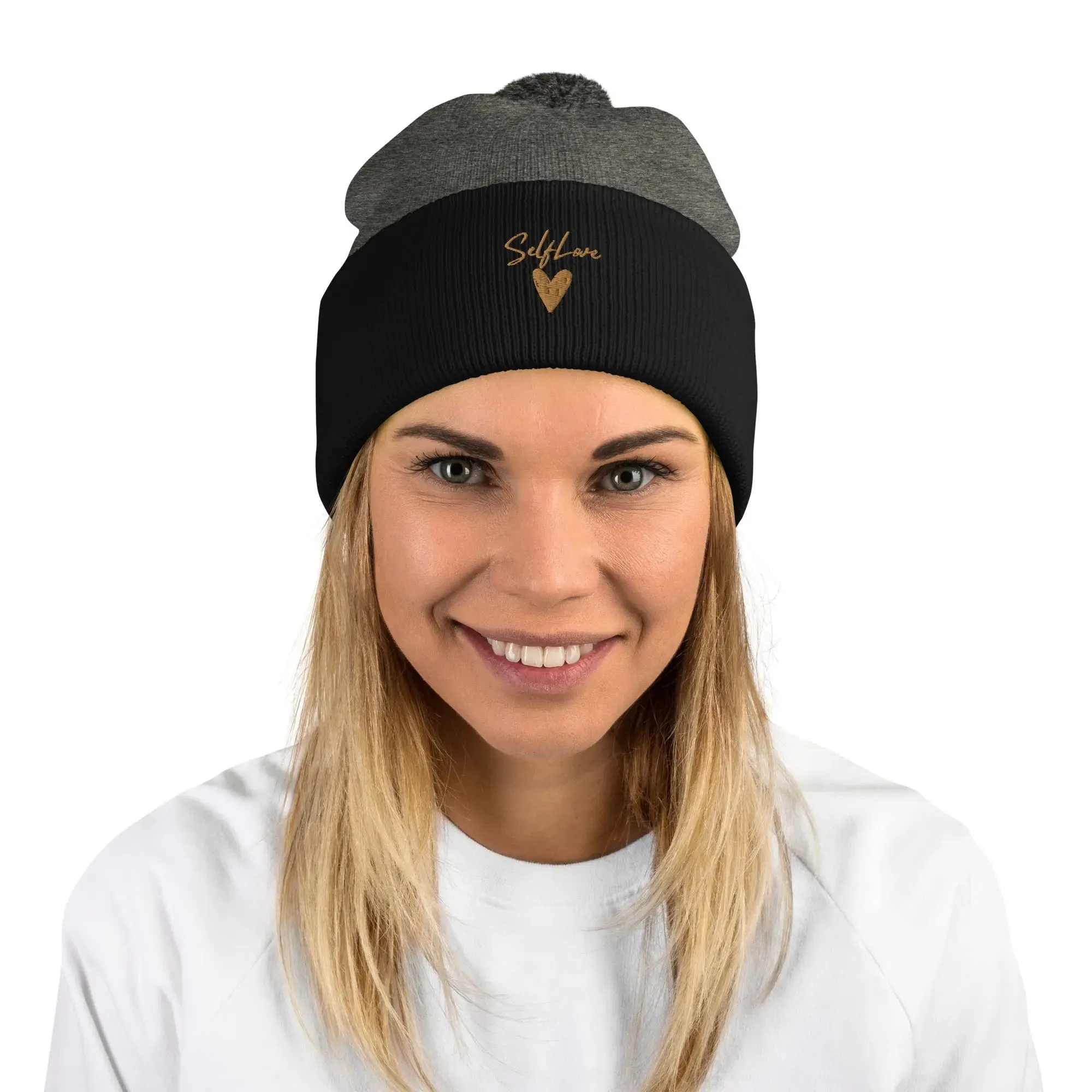 Self Love Pom-Pom Beanie - Women's Beanie with Embroidery sold by Maiden-Art product image thumbnail 4