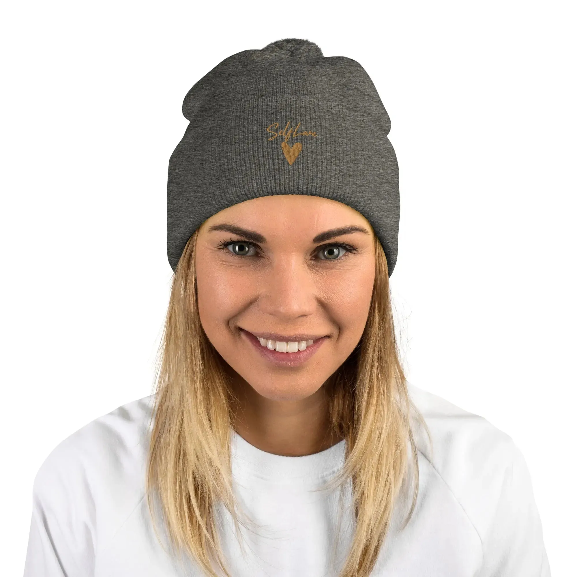 Self Love Pom-Pom Beanie - Women's Beanie with Embroidery sold by Maiden-Art product image thumbnail 3