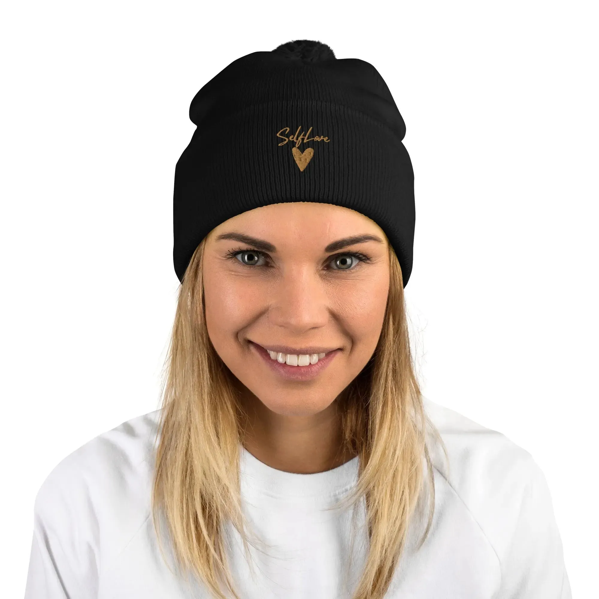 Self Love Pom-Pom Beanie - Women's Beanie with Embroidery sold by Maiden-Art product image thumbnail 2