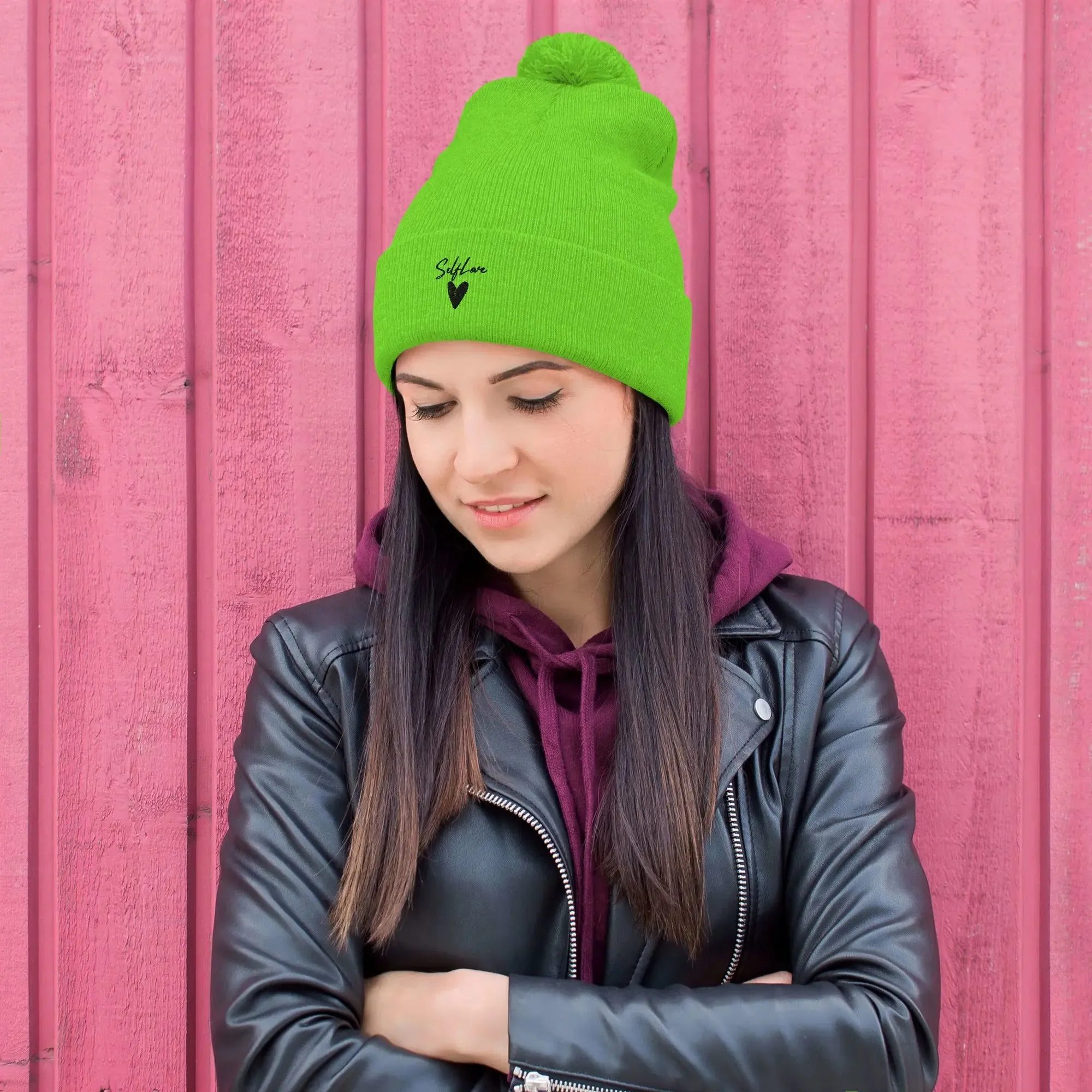Self Love Pom-Pom Beanie - Women's Beanie with Embroidery sold by Maiden-Art product image thumbnail 5