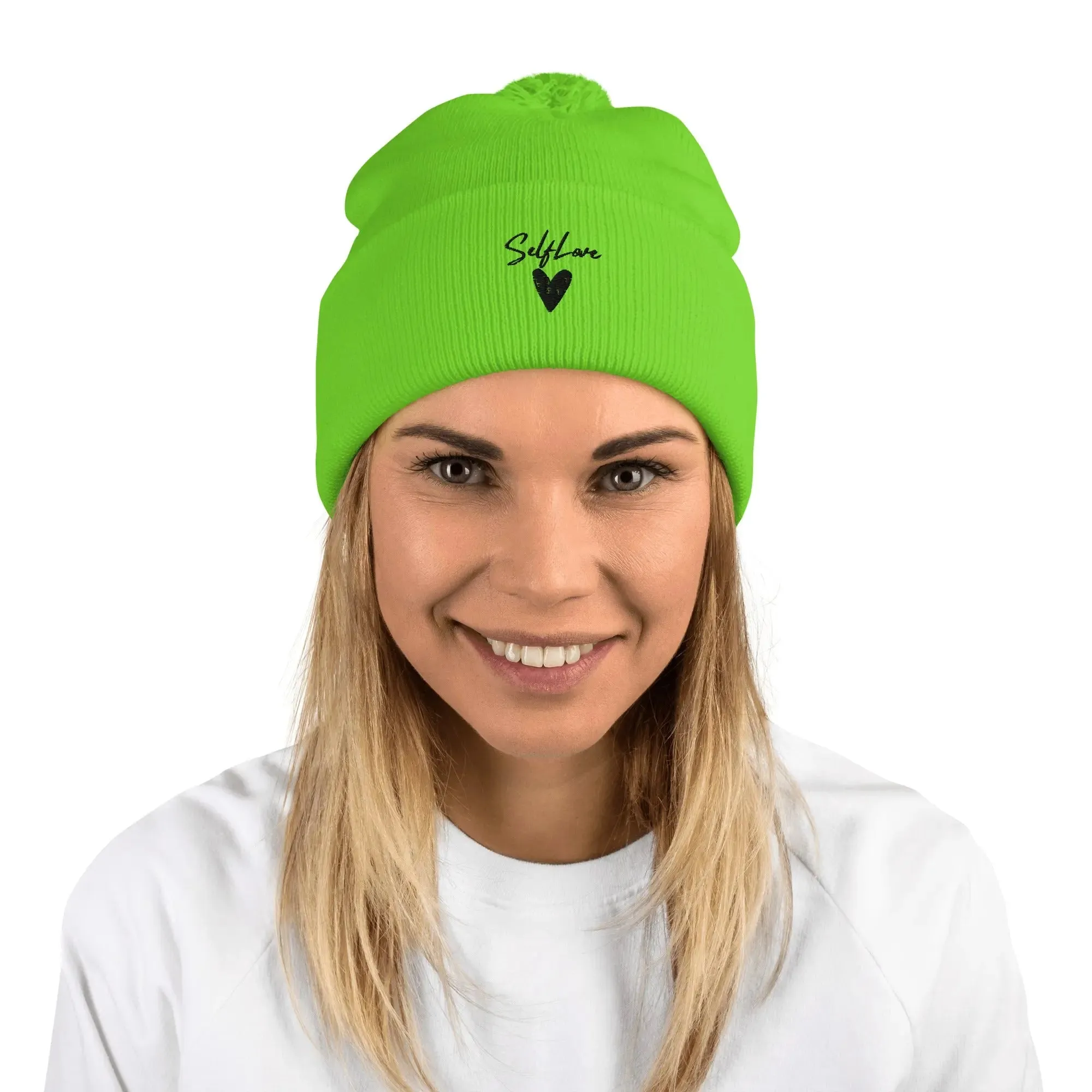 Self Love Pom-Pom Beanie - Women's Beanie with Embroidery sold by Maiden-Art product image thumbnail 2