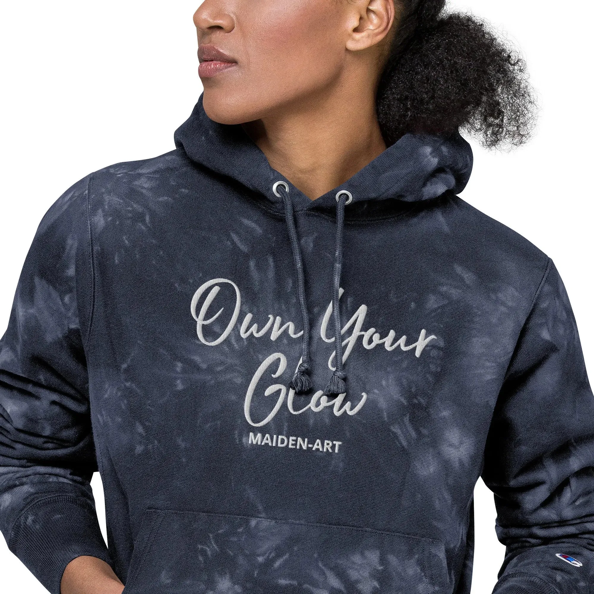 Own Your Glow Unisex Champion tie-dye hoodie with Embroidery | Champion hoodie sold by Maiden-Art product image thumbnail 4