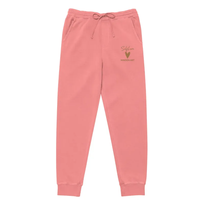 Self Love Unisex pigment-dyed sweatpants with Old Gold Embroidery - unisex sweatpants sold by Maiden-Art