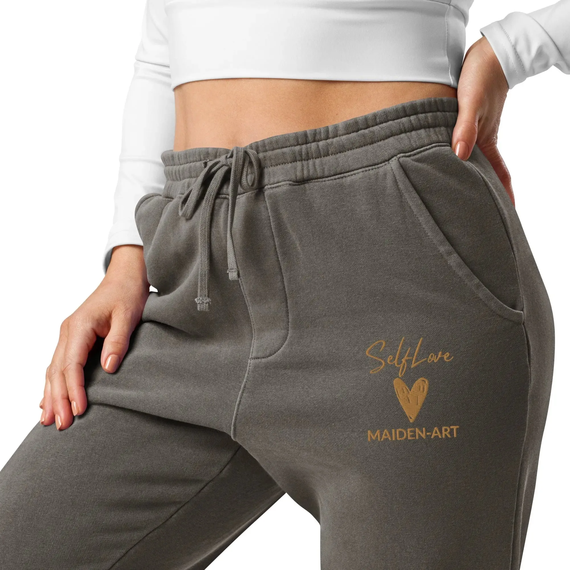 Self Love Unisex pigment-dyed sweatpants with Old Gold Embroidery - unisex sweatpants sold by Maiden-Art product image thumbnail 3