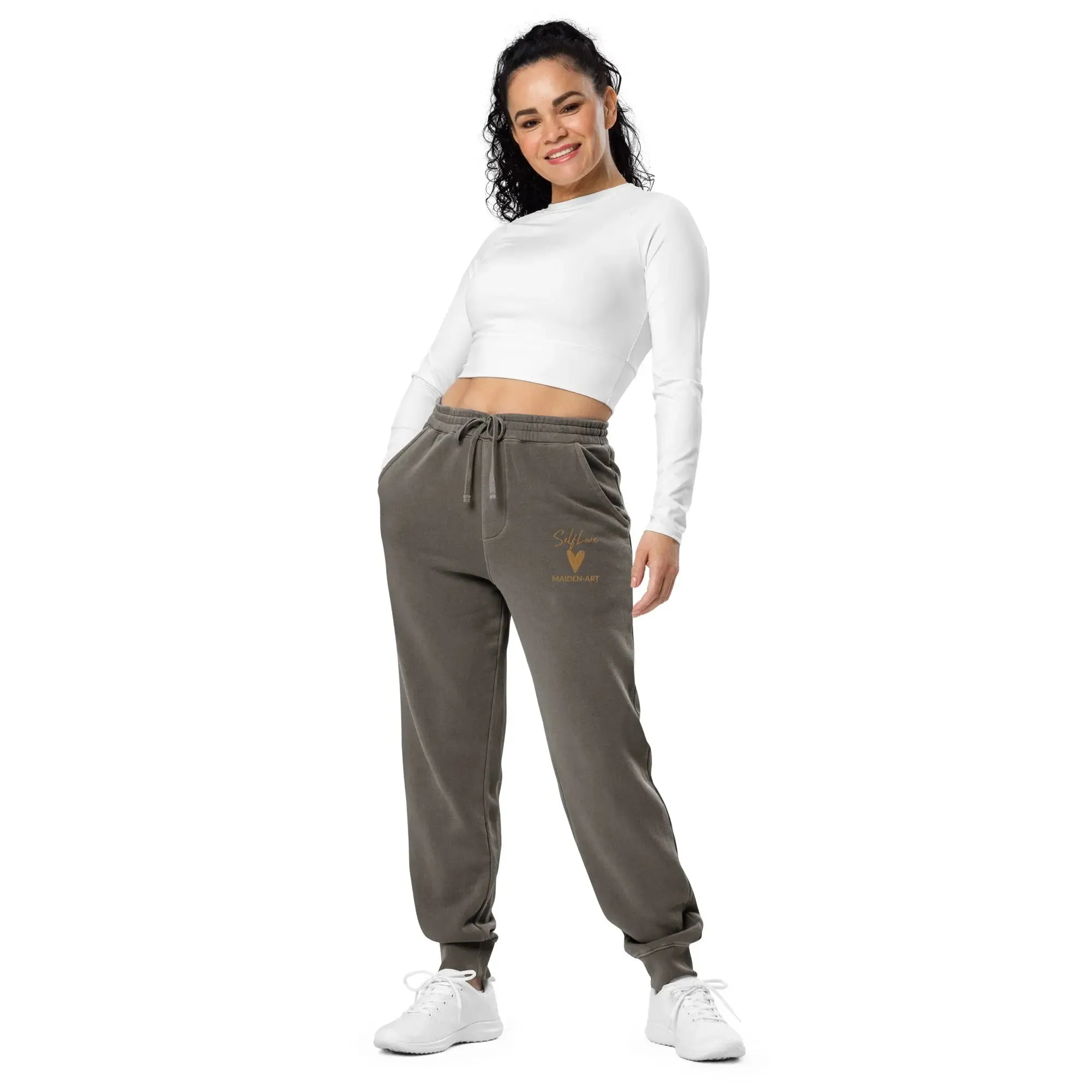 Self Love Unisex pigment-dyed sweatpants with Old Gold Embroidery - unisex sweatpants sold by Maiden-Art product image thumbnail 5