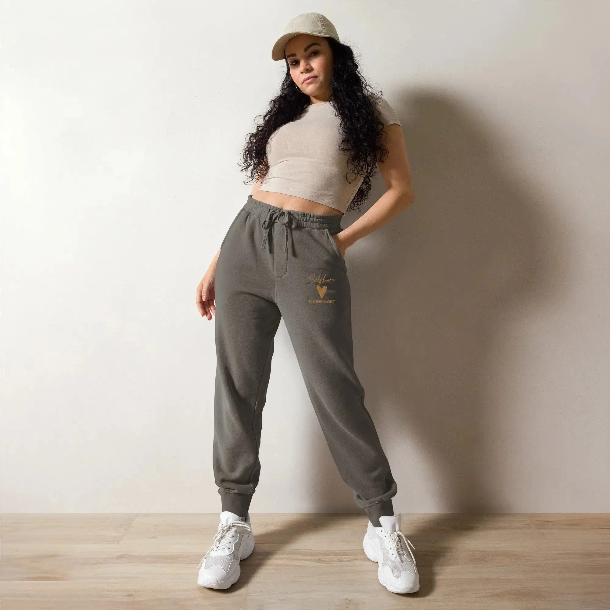Self Love Unisex pigment-dyed sweatpants with Old Gold Embroidery - unisex sweatpants sold by Maiden-Art product image thumbnail 4
