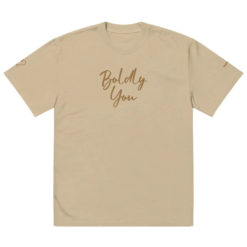 Boldly You Oversized faded t-shirt with Old Gold Embroidery | Oversized T-shirt sold by Maiden-Art