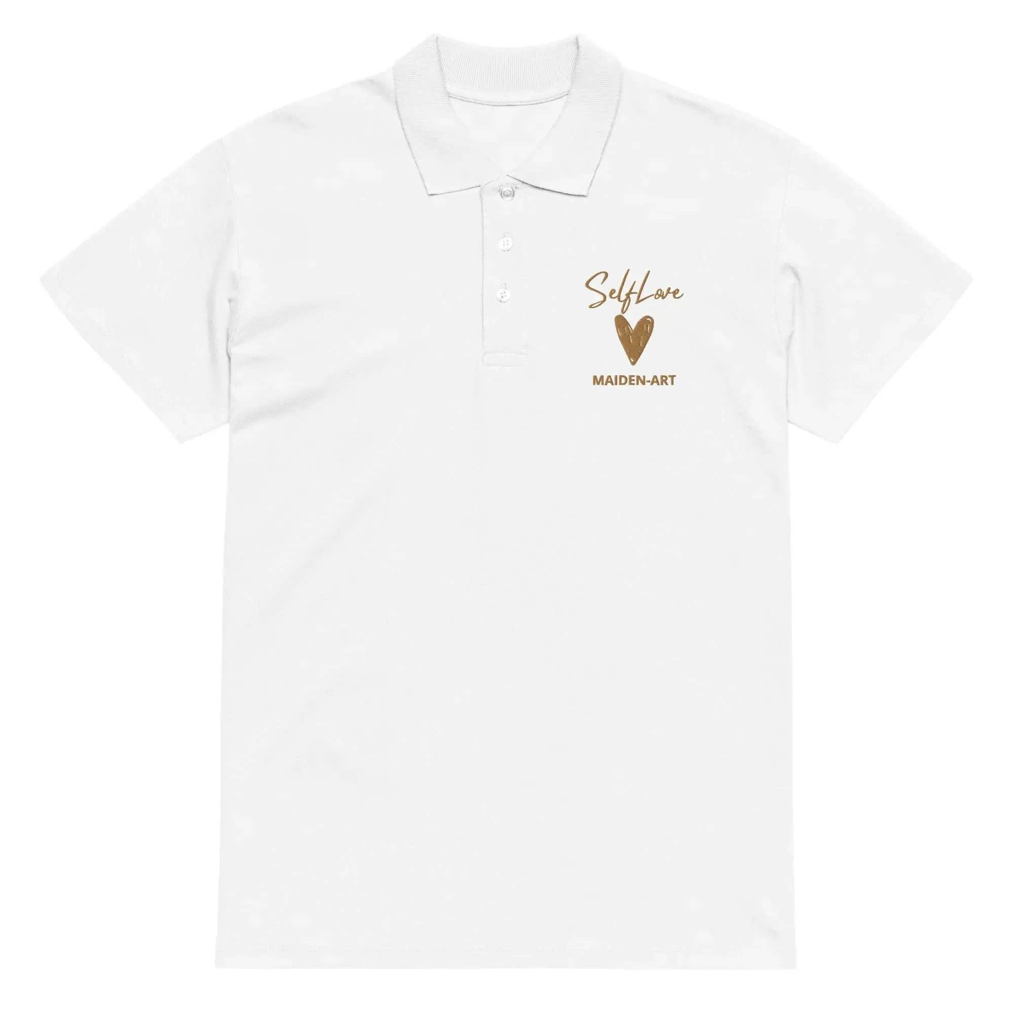 Self Love Premium pique polo shirt with Old Gold Embroidery sold by Maiden-Art