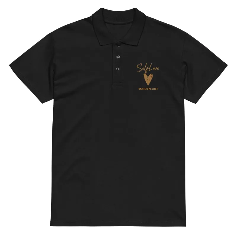 Self Love Premium pique polo shirt with Old Gold Embroidery sold by Maiden-Art