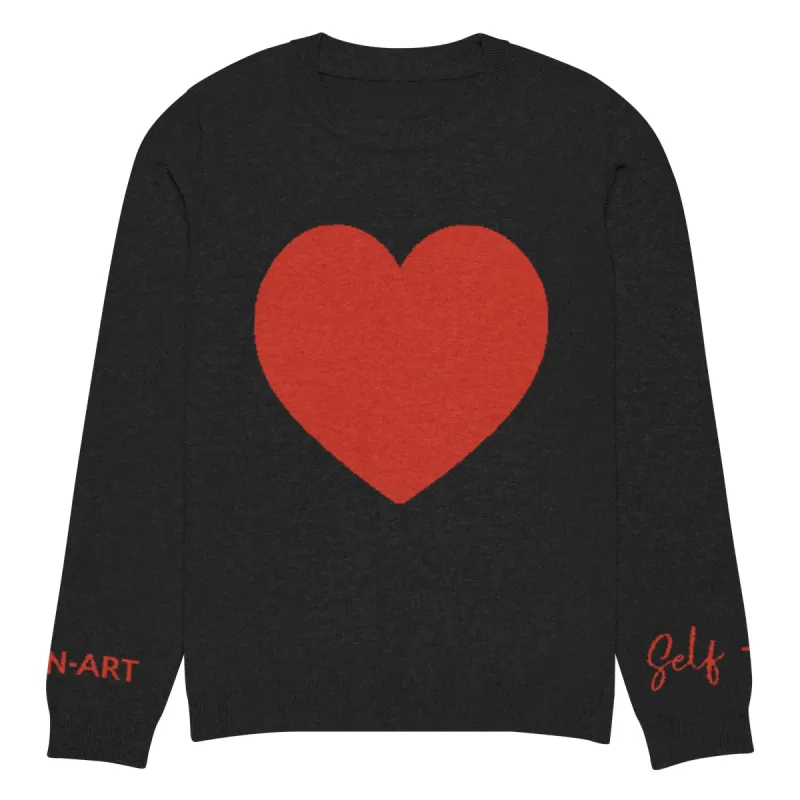 Heart - Knitted crew neck sweater BLACK sold by Maiden-Art