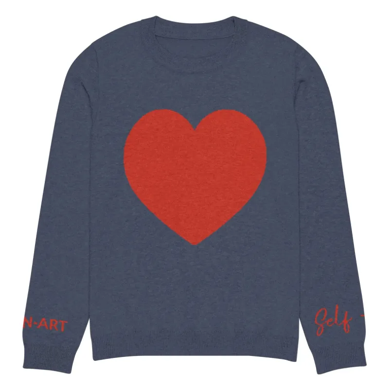 Heart - Knitted crew neck sweater NAVY made by Maiden-Art
