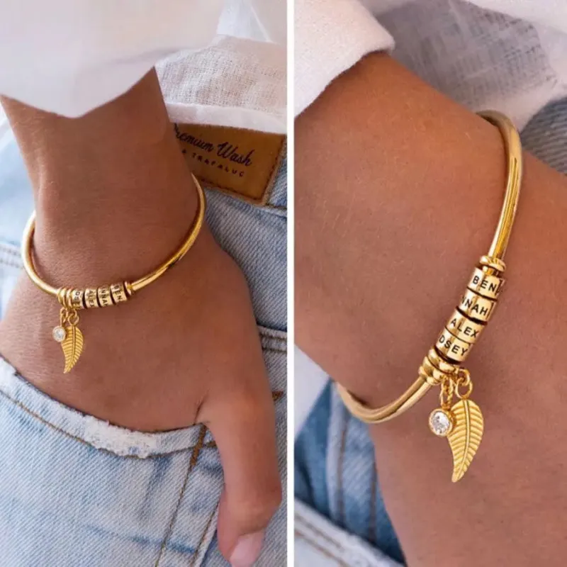 Diy Beaded Lettering Stainless Steel Bracelet sold by Maiden-Art