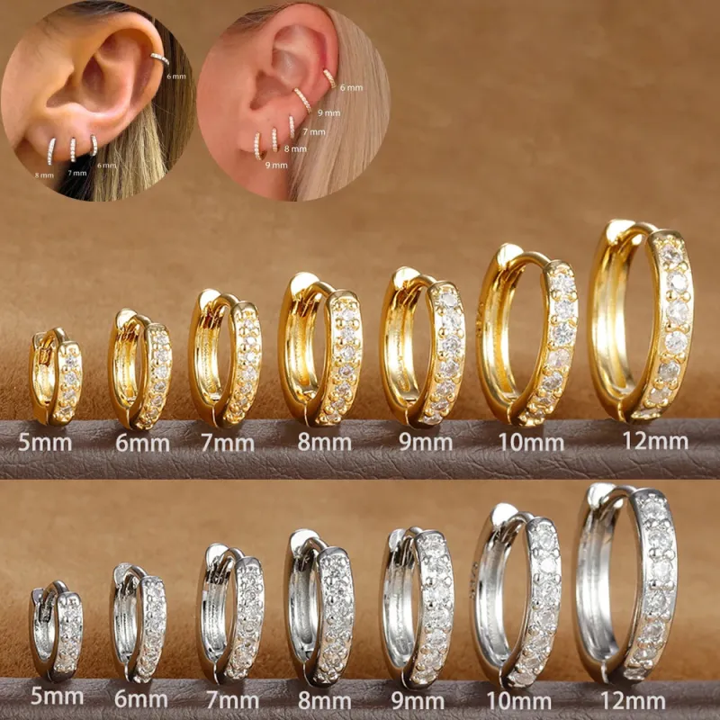 1Pair Stainless Steel Huggie Minimal Hoop Earrings Little Crystal Zirconia Thin Helix Tragus Cartilage Earrings Piercing Jewelry sold by Maiden-Art