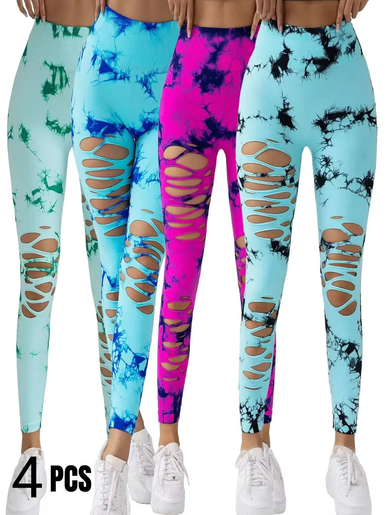 4 Pack New Style Hollow-Out Tie-Dye High-Waisted Tummy-Control Yoga Pants sold by Maiden-Art product image thumbnail 2