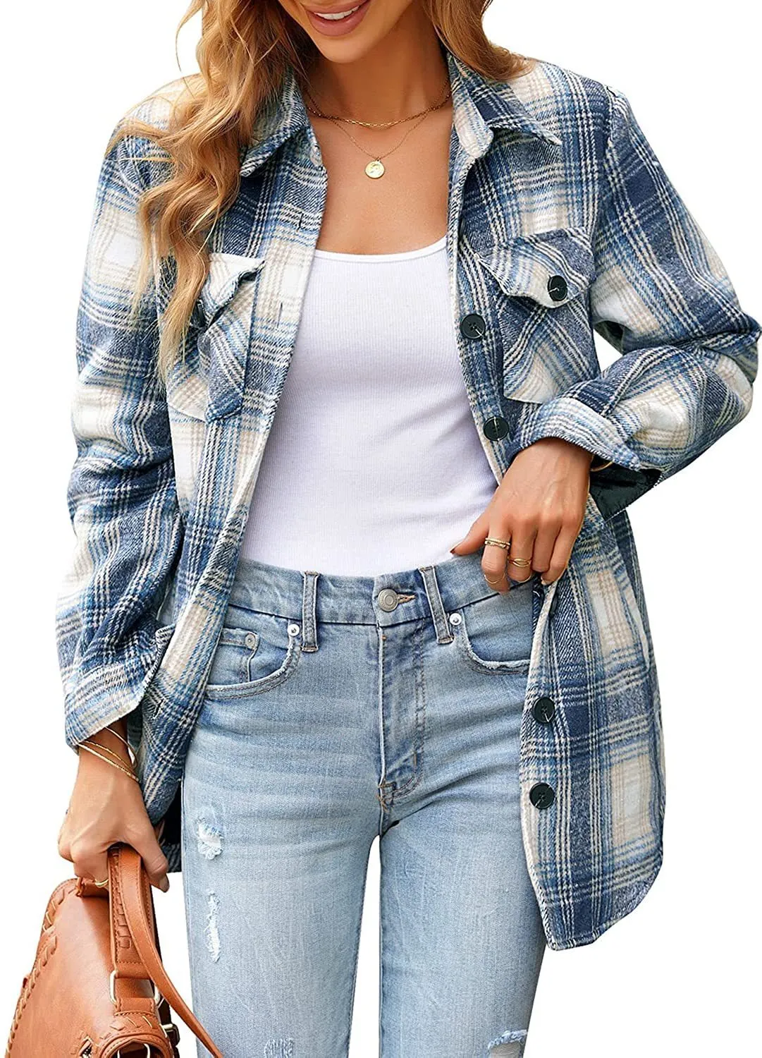 Women Oversized Check Button Shirt Jacket sold by Maiden-Art product image thumbnail 4