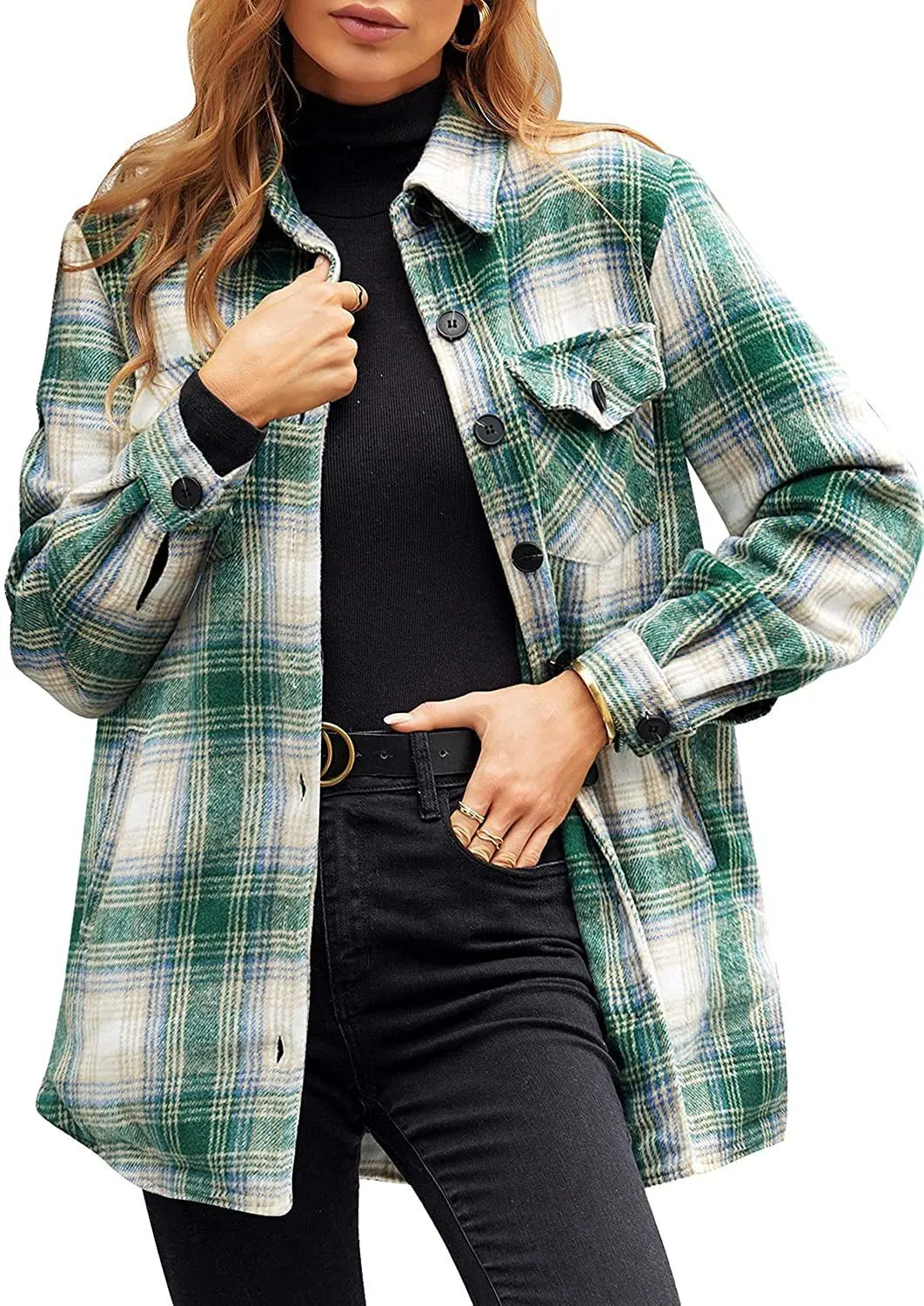 Women Oversized Check Button Shirt Jacket sold by Maiden-Art product image thumbnail 5