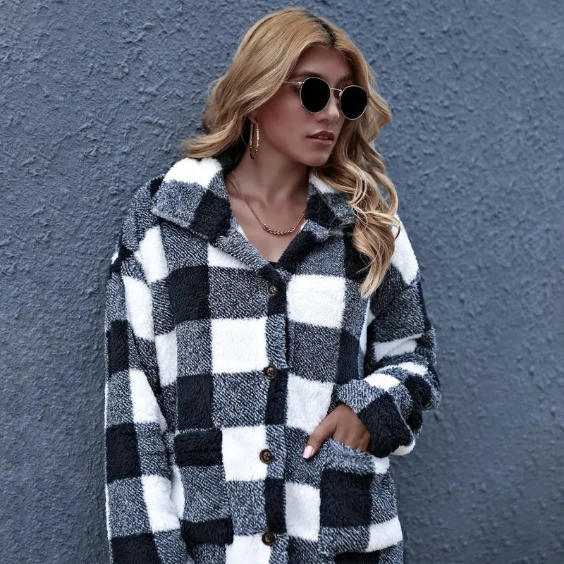 Women Oversized Check Button Shirt Jacket sold by Maiden-Art