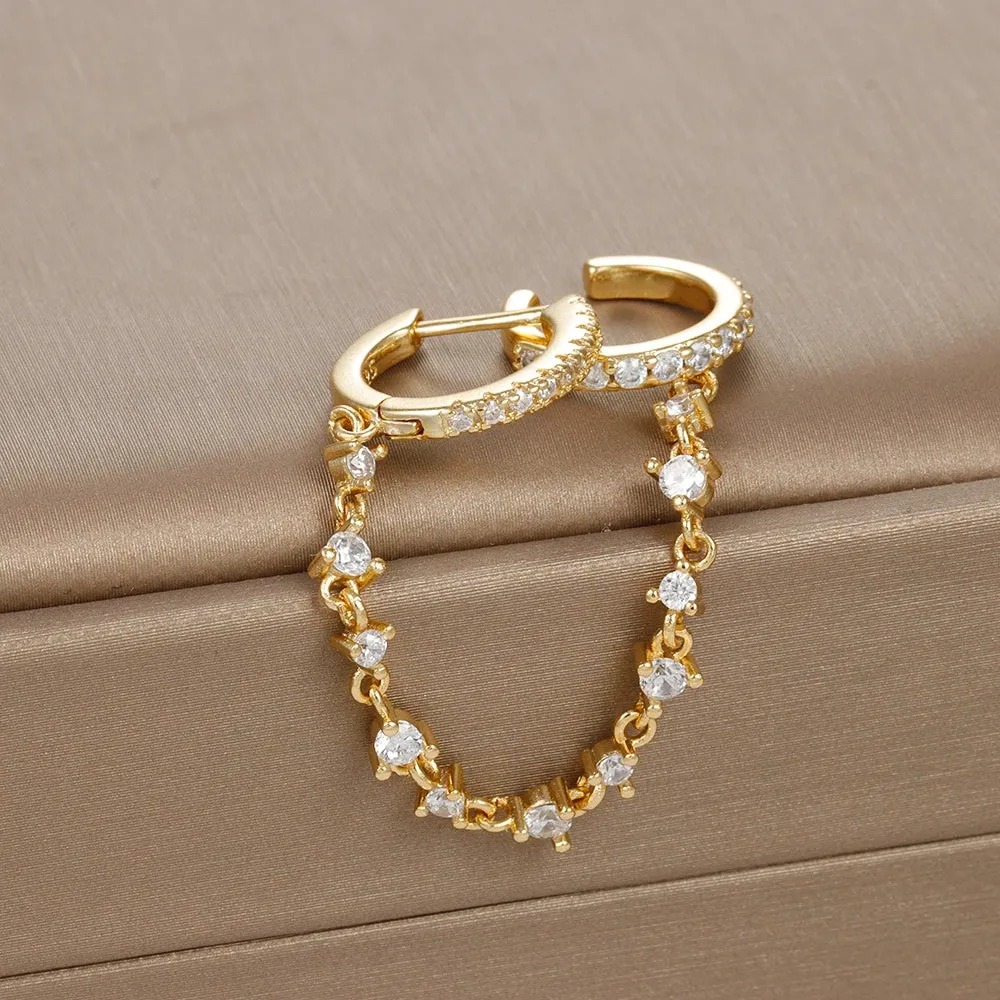 Europe and America CZ Crystal Chain Drop Earrings Stainless Steel Pendant Ear Buckle Fashion Jewelry For Women Birthday Gifts sold by Maiden-Art product image thumbnail 5