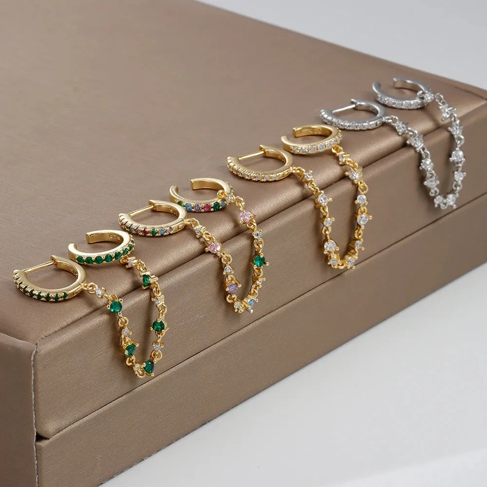 Europe and America CZ Crystal Chain Drop Earrings Stainless Steel Pendant Ear Buckle Fashion Jewelry For Women Birthday Gifts sold by Maiden-Art product image thumbnail 2