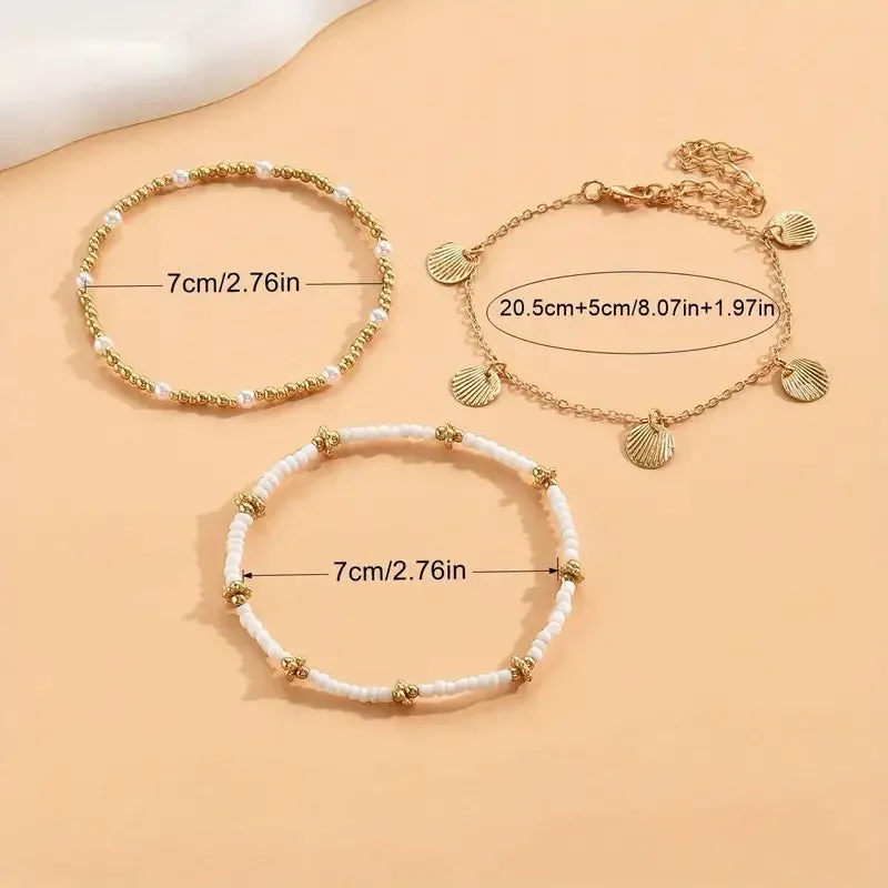 3pcs Retro Pearl Beads Anklet for Women Fashion Handmade Shell Butterfly On Foot Bracelet Bohemian Summer Beach Jewelry Gifts sold by Maiden-Art product image thumbnail 5