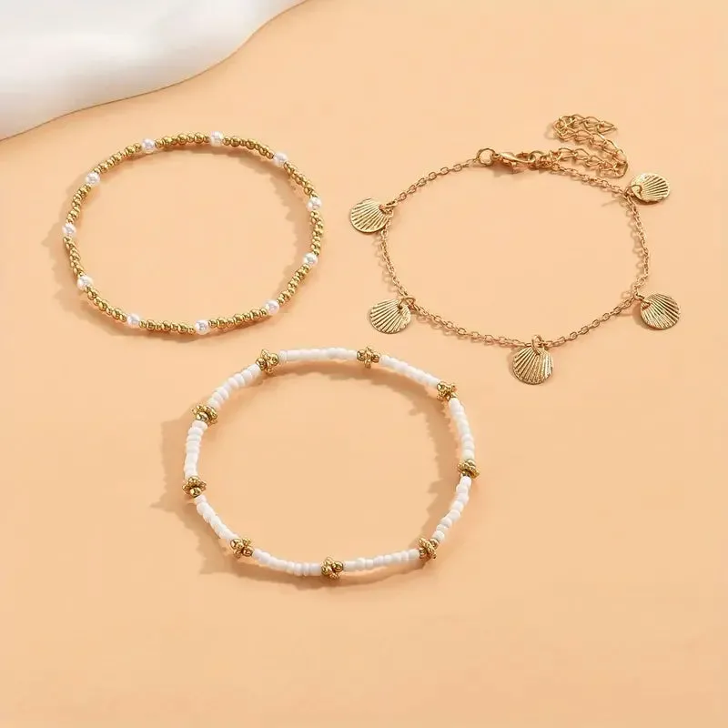 3pcs Retro Pearl Beads Anklet for Women Fashion Handmade Shell Butterfly On Foot Bracelet Bohemian Summer Beach Jewelry Gifts sold by Maiden-Art product image thumbnail 2