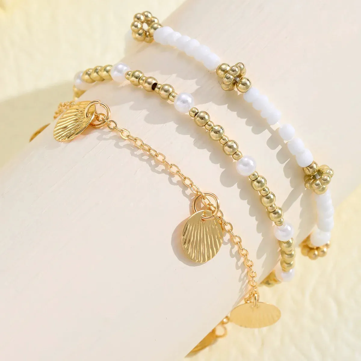 3pcs Retro Pearl Beads Anklet for Women Fashion Handmade Shell Butterfly On Foot Bracelet Bohemian Summer Beach Jewelry Gifts sold by Maiden-Art product image thumbnail 3