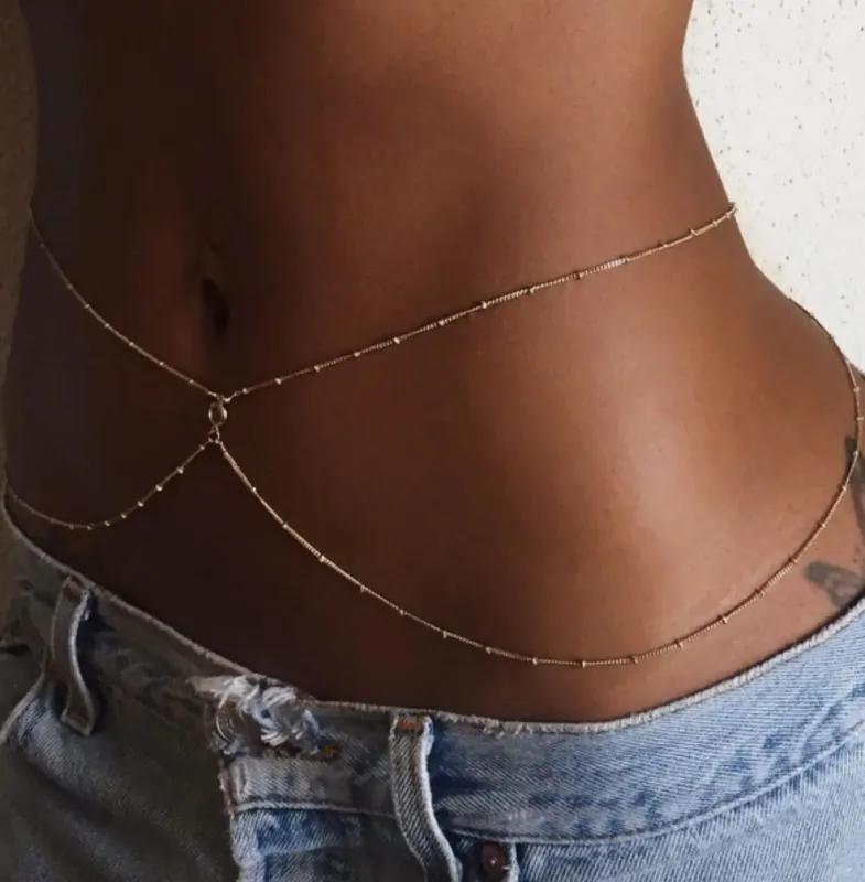 Clear Rhinestone Beaded Belly Chains For Women Gold Silver Color Metal Beach Bikini Link Chains Waist Body Jewelry Accessory sold by Maiden-Art