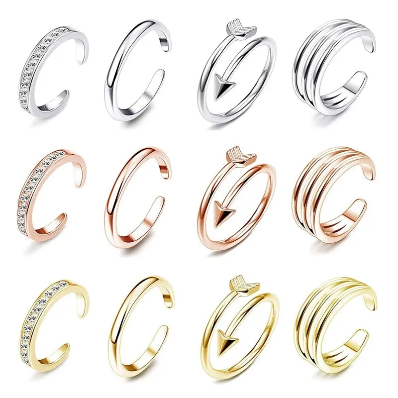 4Pcs Simple Alloy Crystal Foot Ring Adjustable Opening Toe Ring For Women Girl Summer Beach Vacation Jewelry Finger Ring sold by Maiden-Art