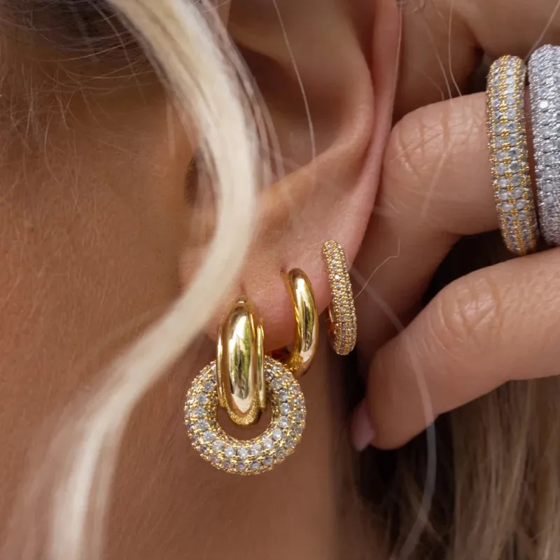 Punk Circle Pendant Shiny Rhinestone Stainless Steel Drop Earrings Bilayer Oval Round Rust Proof Party Zircon Huggie Jewelry New sold by Maiden-Art