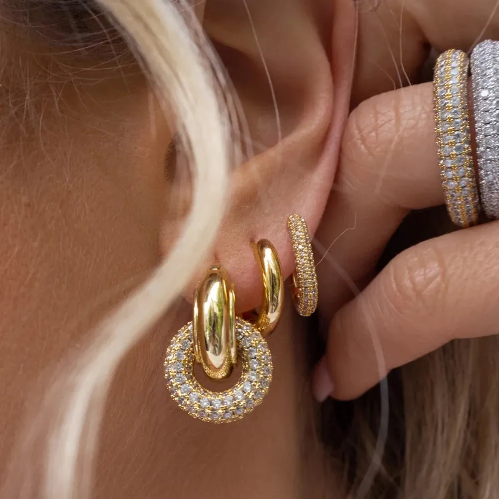 Punk Circle Pendant Shiny Rhinestone Stainless Steel Drop Earrings Bilayer Oval Round Rust Proof Party Zircon Huggie Jewelry New sold by Maiden-Art