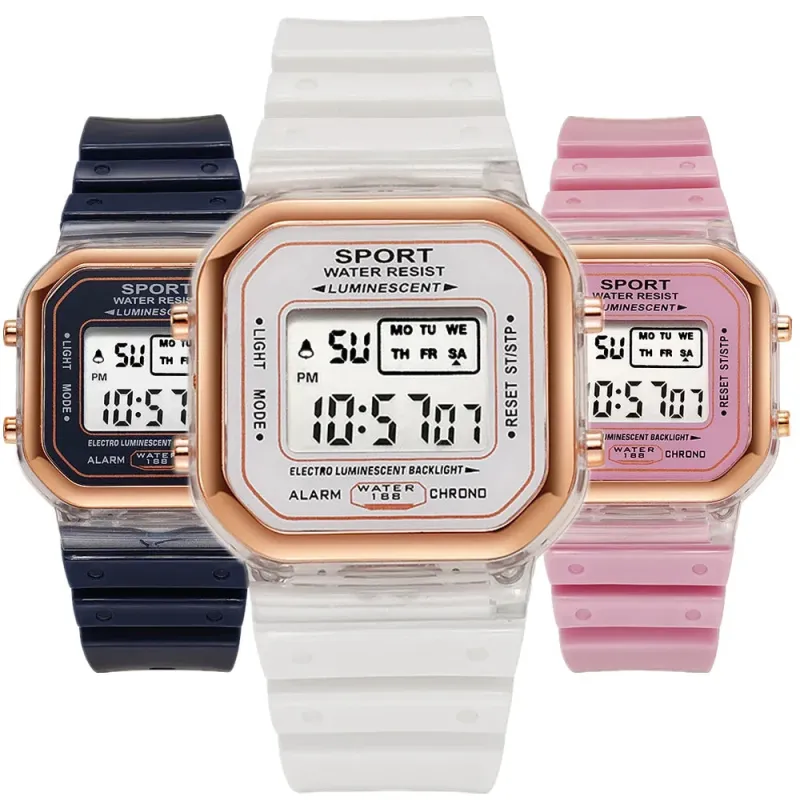Fashion Brand Student Transparent Electronic Watch Candy Multicolor LED Ladies Sports Waterproof Wirstwatch Clock Gift relógio sold by Maiden-Art