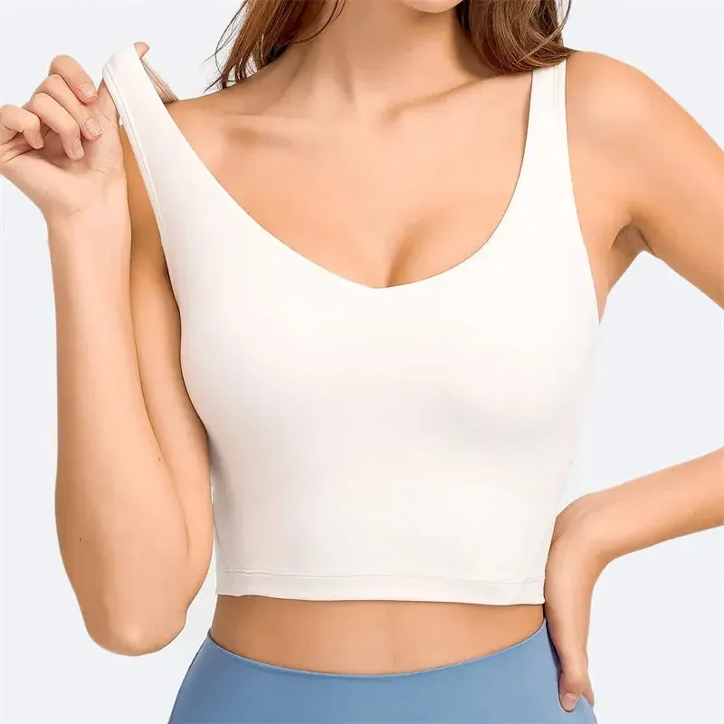 Nepoagym PASSION Tank Top with Shelf Built In Bra Crop Top with Removable Padding Longline Sports Bra for Yoga Gym sold by Maiden-Art