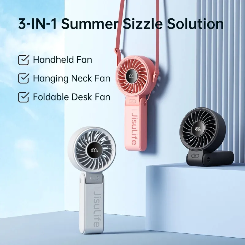 JISULIFE Portable Handheld Fan with LED Display,5 Speeds,5000mAh,150°Folded,3-IN-1 Hand/Desk/Neck Multifunction Personal Fan sold by Maiden-Art