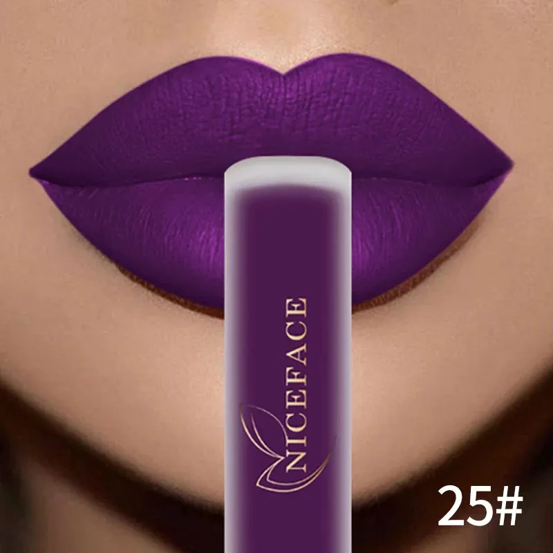 NICEFACE Matte Liquid Lipstick Waterproof Long Lasting Lip Gloss Tint Sexy Red Nude Purple Metallic Lipsticks Makeup Cosmetics made by Maiden-Art