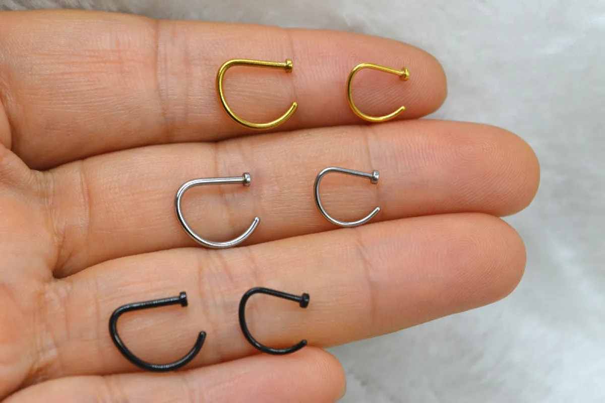 False Nose Ring No Hole D Shaped Stainless Steel made by Maiden-Art