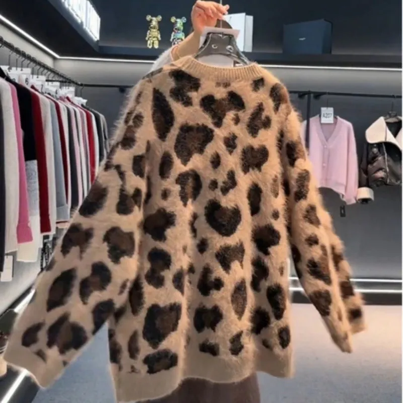 Leopard Print Thick Warm Coat Loose Lazy Knitted Cardigan Sweater sold by Maiden-Art product image thumbnail 5