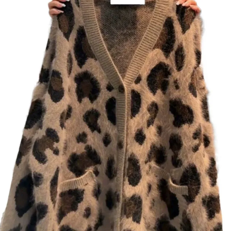 Leopard Print Thick Warm Coat Loose Lazy Knitted Cardigan Sweater sold by Maiden-Art product image thumbnail 2