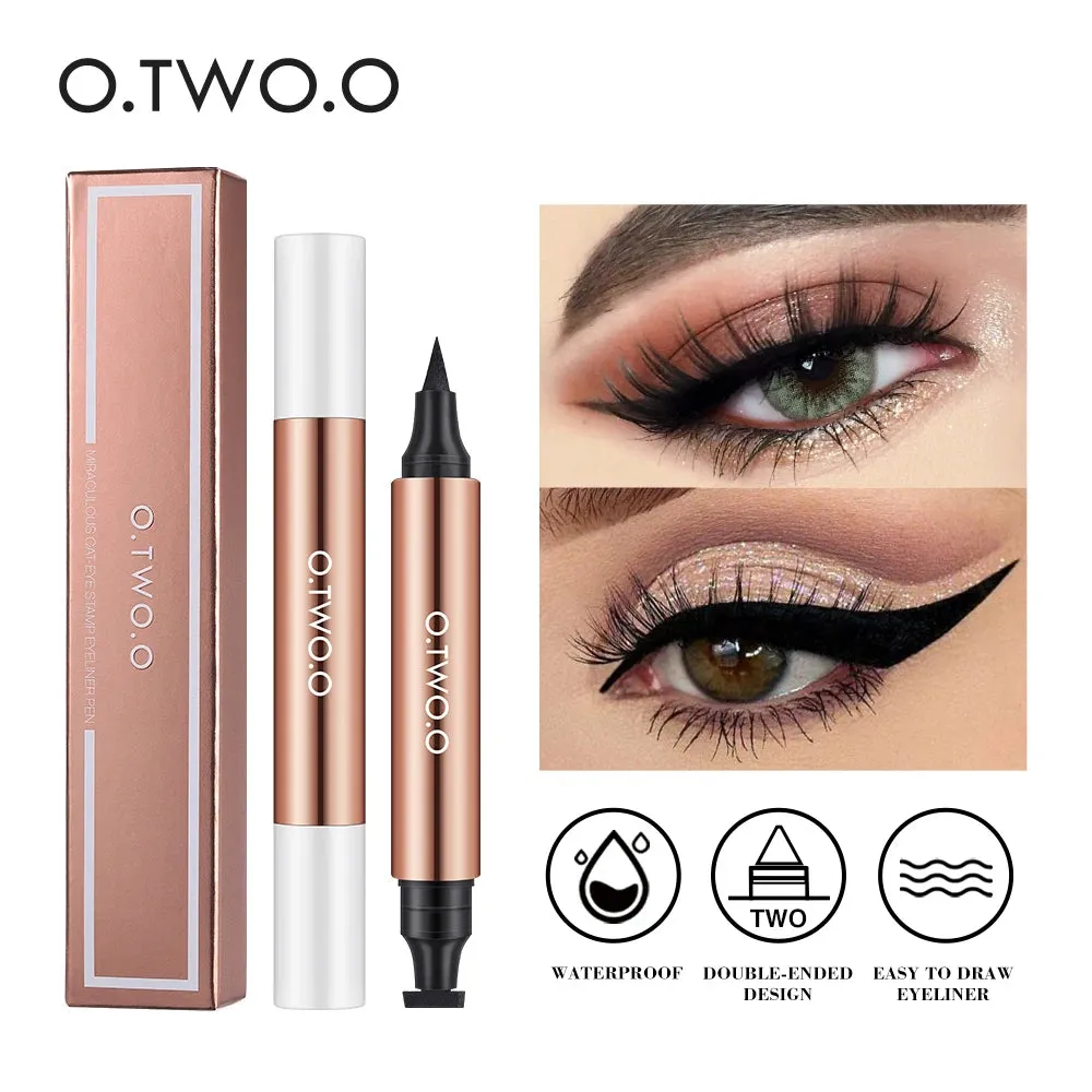 O.TWO.O Eyeliner Stamp Black Liquid Eyeliner Pen Waterproof Fast Dry Double-ended Eye Liner Pencil Make-up for Women Cosmetics sold by Maiden-Art