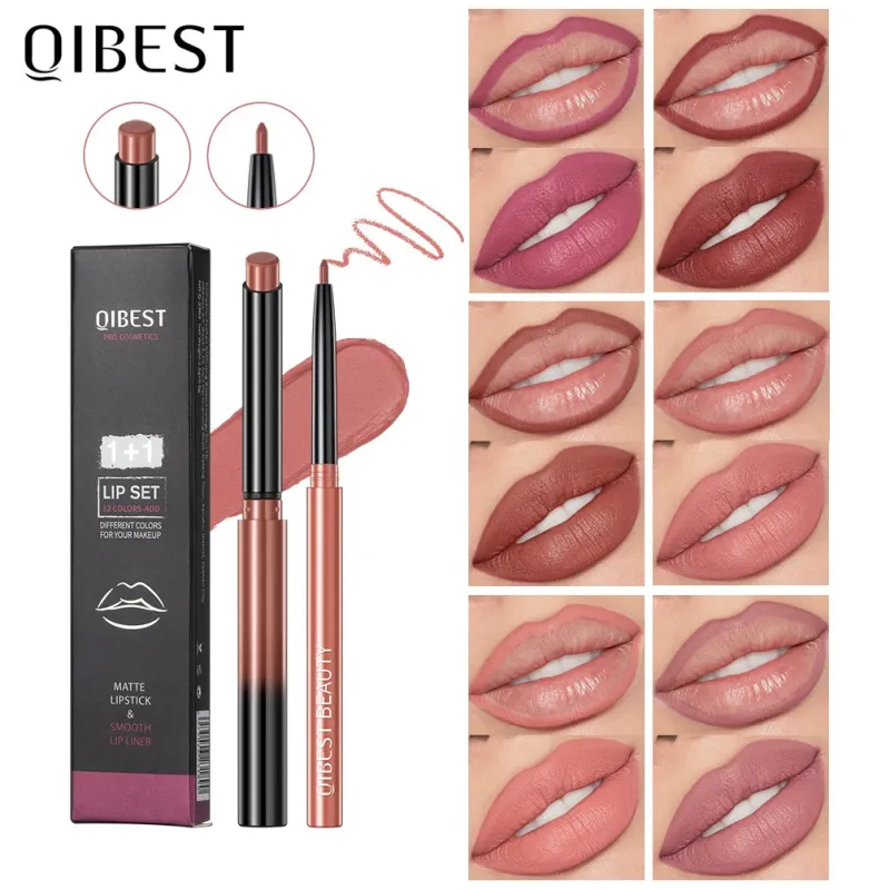 QIBEST 2pcs Lipstick Lipliner Pen Set Matte Velvet Lip Liner Pencil Contour Makeup Sexy Red Lip Stick Long Lasting Cosmetics sold by Maiden-Art