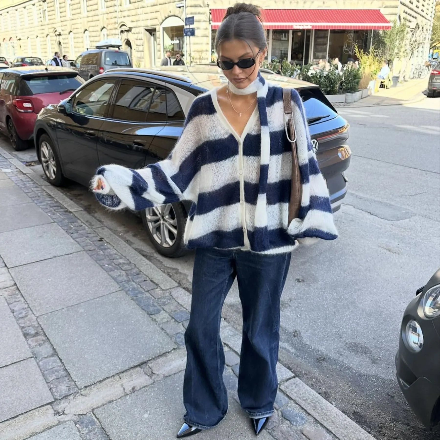 Loose And Idle Striped Sweater Cardigan With Scarf sold by Maiden-Art product image thumbnail 2