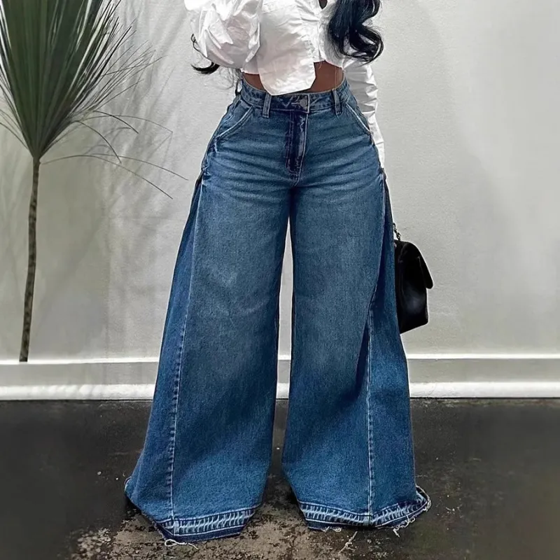 Loose Wide Leg Jeans Stitching Bell-bottom Pants Tassel Trousers sold by Maiden-Art