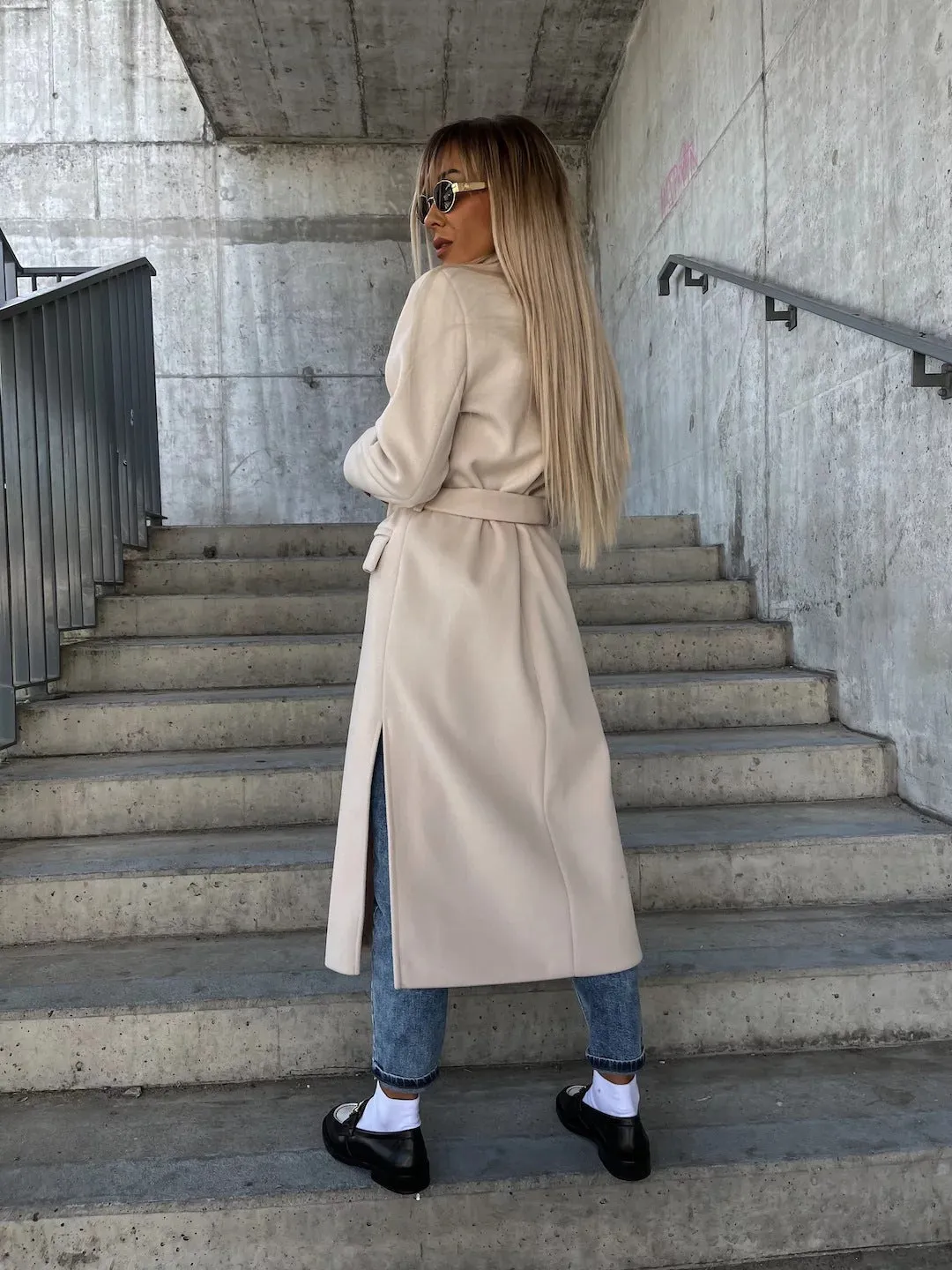 Double-breasted Lapel Split Jacket With Belt Winter Fashion Casual Long Sleeve Button Daily Coats For Women Clothing sold by Maiden-Art product image thumbnail 4