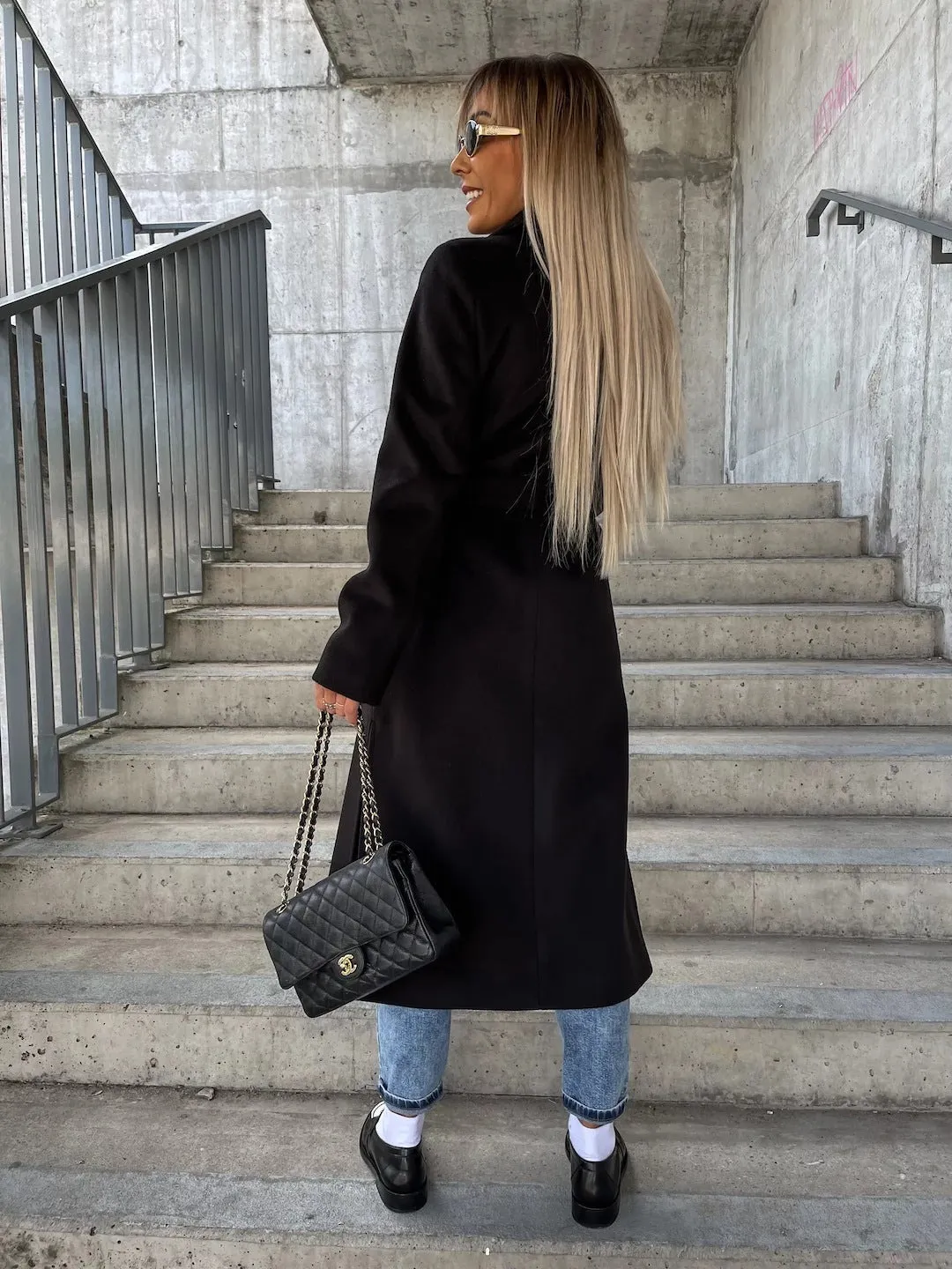 Double-breasted Lapel Split Jacket With Belt Winter Fashion Casual Long Sleeve Button Daily Coats For Women Clothing sold by Maiden-Art product image thumbnail 2