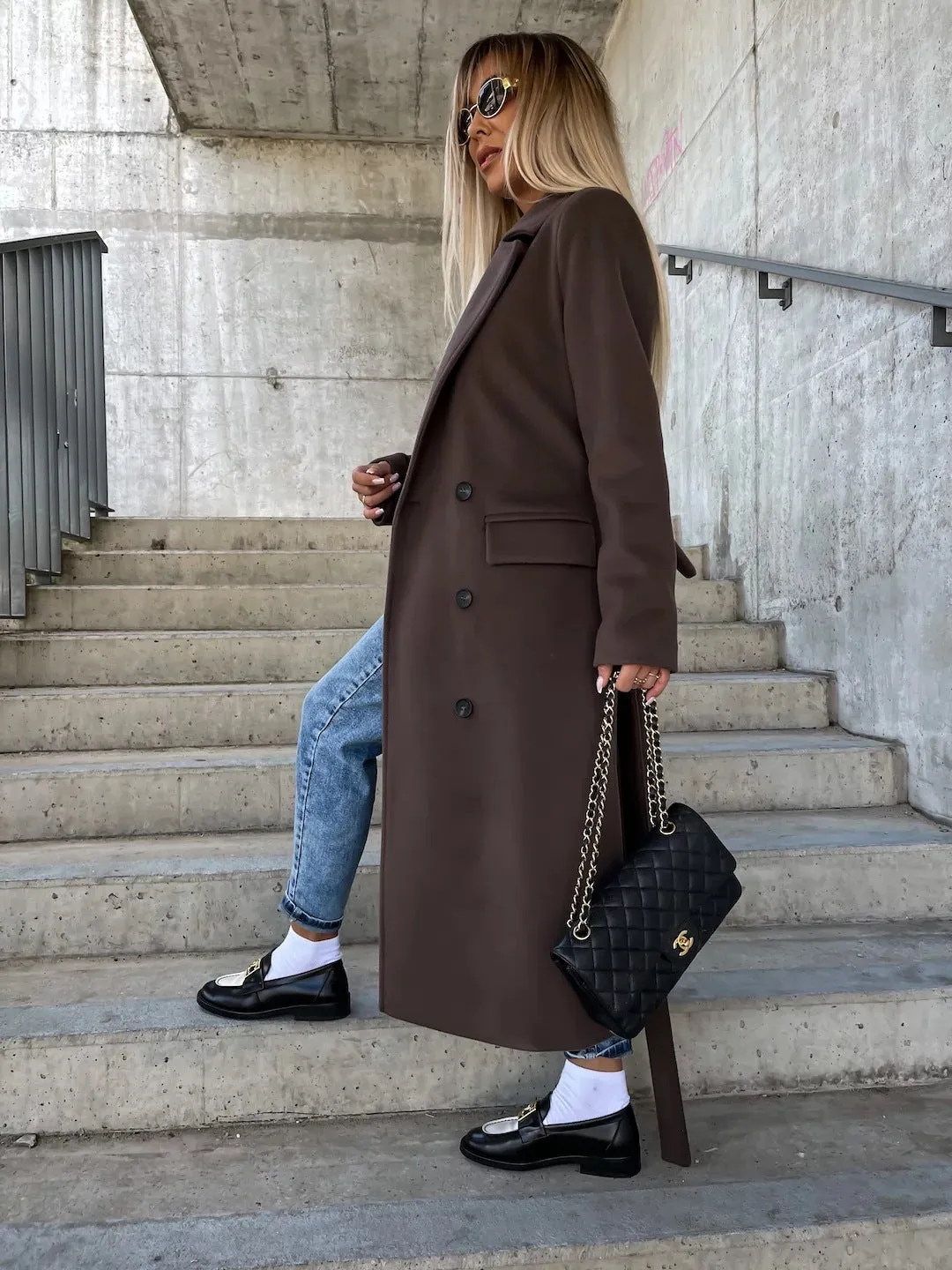 Double-breasted Lapel Split Jacket With Belt Winter Fashion Casual Long Sleeve Button Daily Coats For Women Clothing sold by Maiden-Art product image thumbnail 3