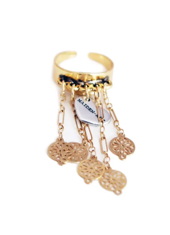 Statement ring in gold with flower fringes sold by Maiden-Art