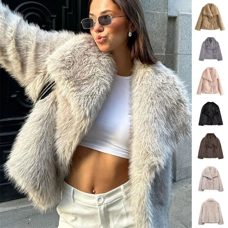 Winter Plush Coat Fashion Warm Thicken Fluffy Lapel Jacket Outwear Casual Long Sleeve Tops Womens Clothing sold by Maiden-Art
