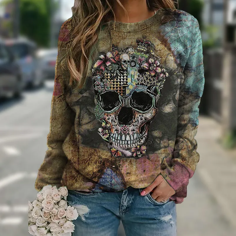 Long Sleeve Skull Print Sweatshirt sold by Maiden-Art product image thumbnail 2