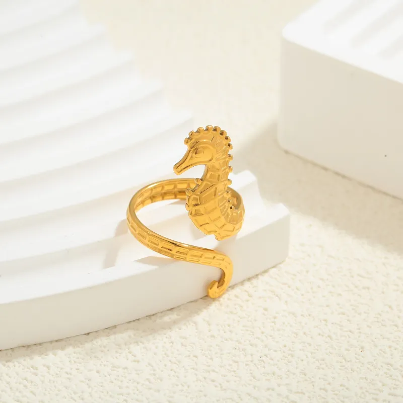 European and American InS-style jewelry rings and bracelets, 18K gold seahorse rings, simple, light luxury and high-end jewelry made by Maiden-Art