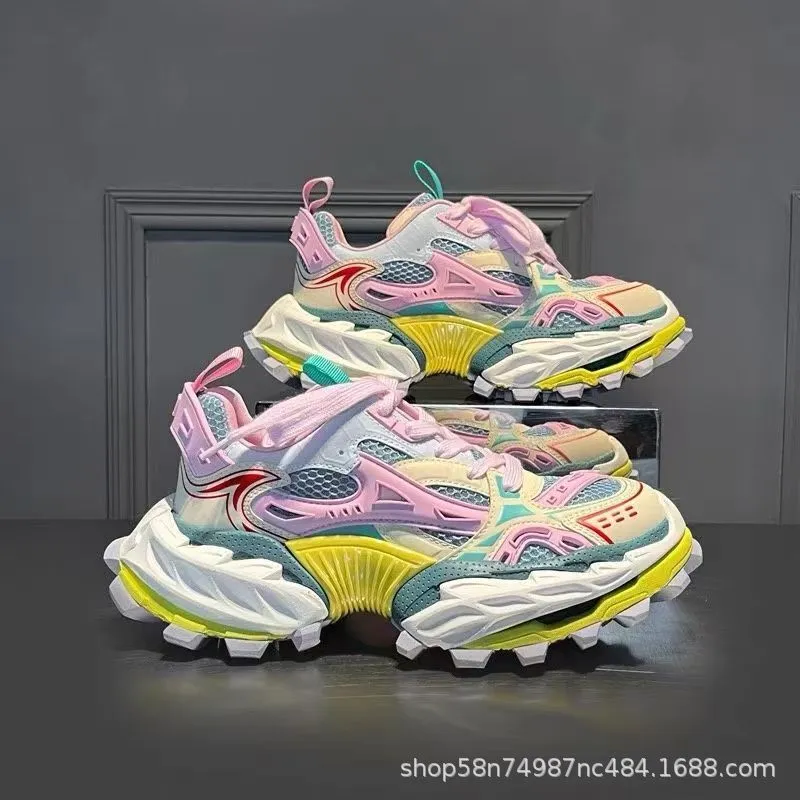 European Genuine Leather Height-Increasing Dad Shoes For Men Popular High-End Men's Shoes Color-Blocked Mesh Thick-Soled Casual Shoes made by Maiden-Art